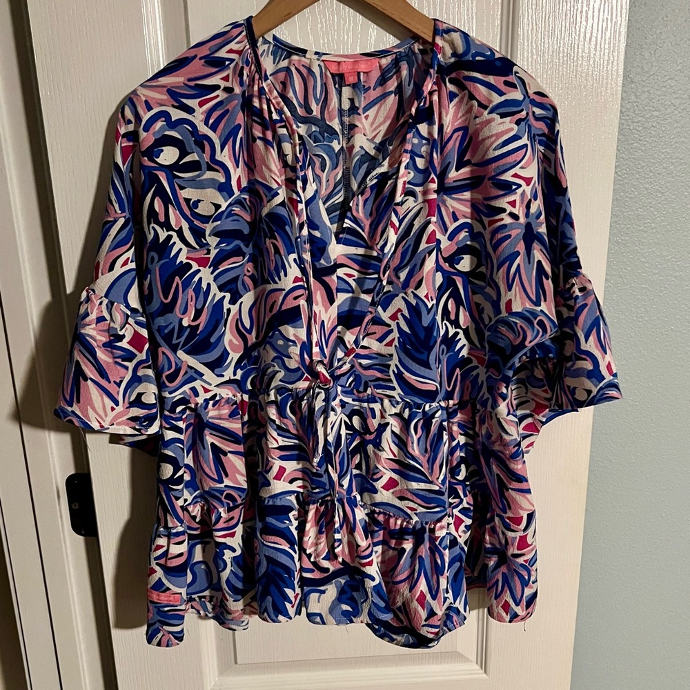 Simply Southern Blue and Pink Patterned Blouse